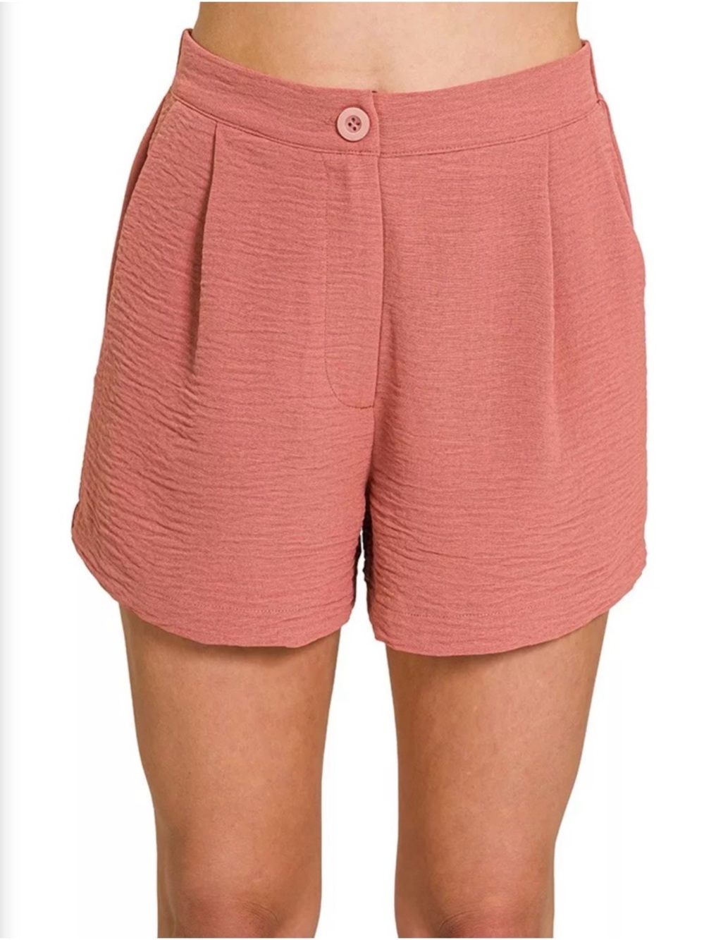 High-Waist Rosewood Textured Women's Shorts